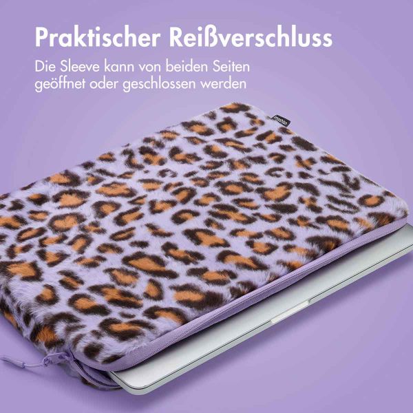 imoshion Fluffy Laptop Hülle 13-14 Zoll - Laptop Sleeve - Leopard Lilac