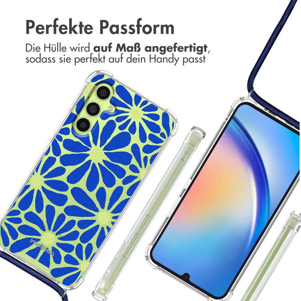 imoshion Design Hülle mit Band Samsung Galaxy A34 (5G) - Cobalt Blue Flowers Connect