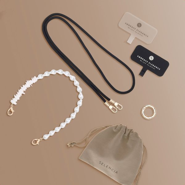 Selencia Handykette Set mit Perlen und Muscheln - Midnight Black