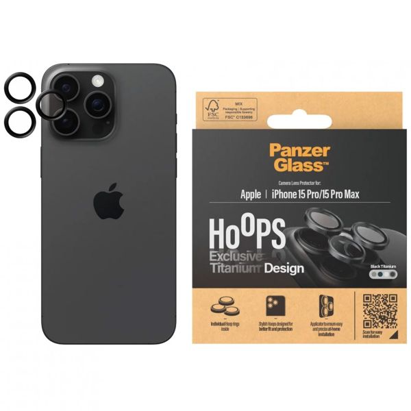 PanzerGlass Kameraprotektor Hoops Optic Rings für das Apple iPhone 15 Pro / 15 Pro Max - Black Titanium