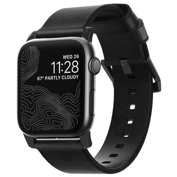 Nomad Modernes Lederarmband für die Apple Watch Series 1 bis 10 / SE / Ultra (2) (44/45/46/49 mm) - Schwarz/Schwarz