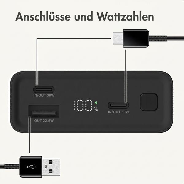imoshion Ultra Series Aluminium Powerbank 20.000 mAh - Schnellladen bis 33W - Black