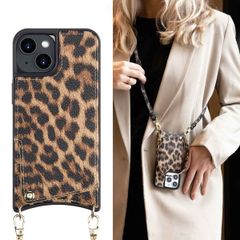 Selencia Nova Back Cover mit Kordel und Kartenhalter für das iPhone 14 - Leopard