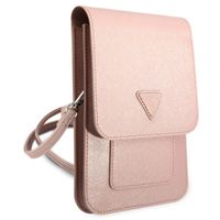 Guess Saffiano Triangle Handytasche - Geeignet für Smartphones bis 7 Zoll - Rosa