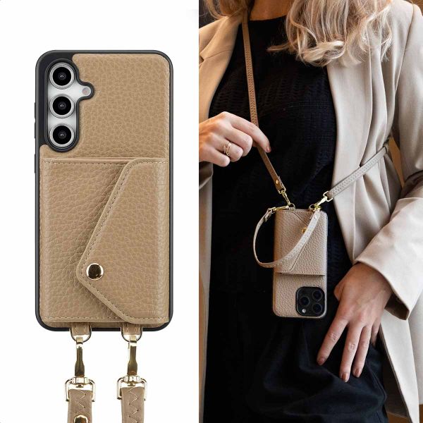 Selencia Sera Kordel-Hulle mit Kartenhalter-Umschlag für das Samsung Galaxy S24 FE - Beige