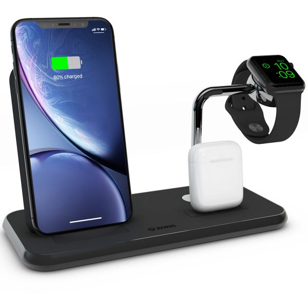 Zens Aluminium Dual Wireless Charger + Dock + Watch - 4-in-1 Kabelloses Ladegerät - 10 Watt - Schwarz 