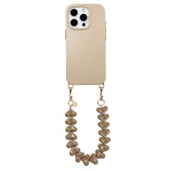 Selencia Rivièra MagSafe Backcover mit abnehmbaren Haken für das Apple iPhone 16 Pro - Milky Latte + Lova Handykette - Mocha Brown