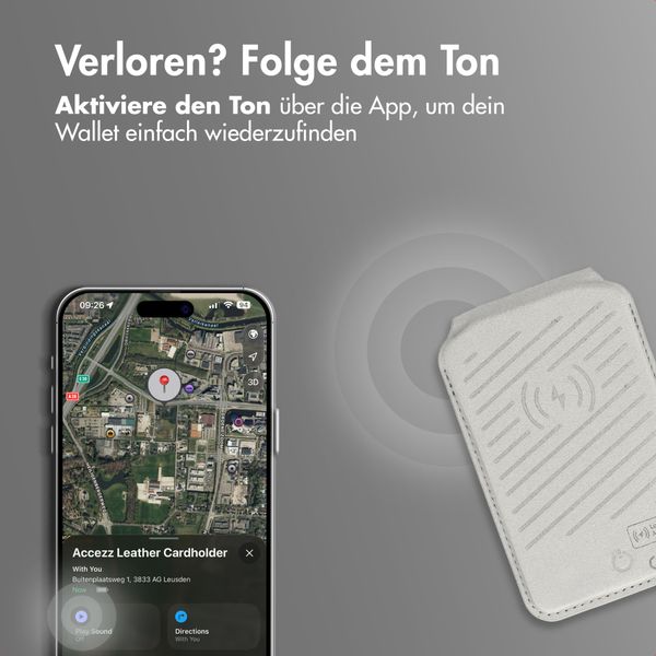 Accezz Magnetische Leder-Wallet mit Standfunktion - Geeignet für Apple Find My - Light Grey