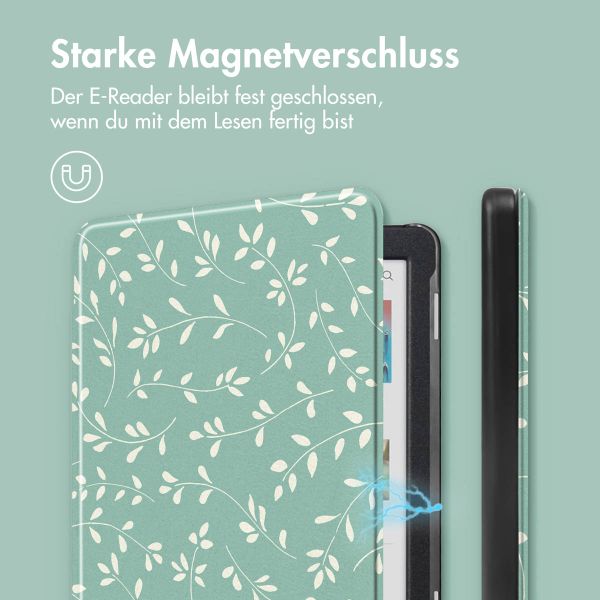 imoshion Design Slim Hard Case Klapphülle Kobo Clara Colour / BW - Smoke Green Flowers