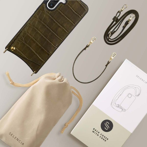 Selencia Nova Croco HandyHülle mit Kordel und Kartenhalter Samsung Galaxy A36 - Dark Olive