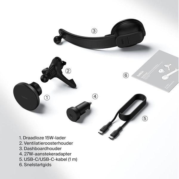 Belkin Magnetische Qi2 Telefonhalterung - Autoladegerät mit Adapter 27W - Armaturenbrett / Lüftungsgitter
