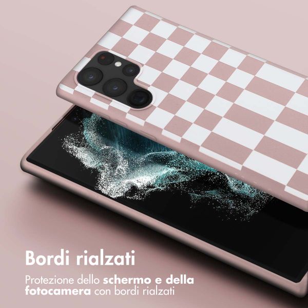 Selencia SilikonHülle design mit abnehmbarem Band Samsung Galaxy S22 Ultra - Irregular Check Sand Pink