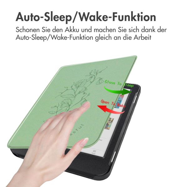 imoshion Design Slim Hard Case Sleepcover für das Kobo Clara Colour / Kobo Clara BW - Floral Green