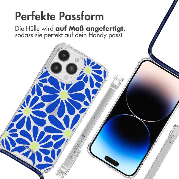 imoshion Design Hülle mit Band Apple iPhone 14 Pro - Cobalt Blue Flowers Connect