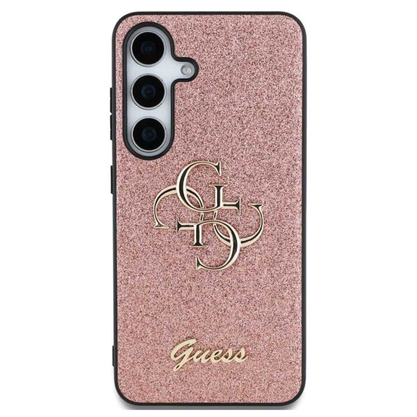 Guess 4G Metal Logo Back Cover mit Glitter Samsung Galaxy S25 Plus - Rosa