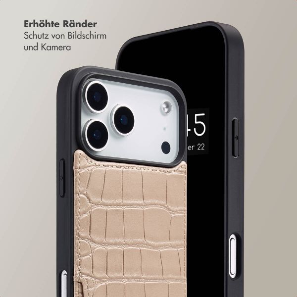 Selencia Nova Croco HandyHülle mit Kordel und Kartenhalter Apple iPhone 17 Pro Max - Beige