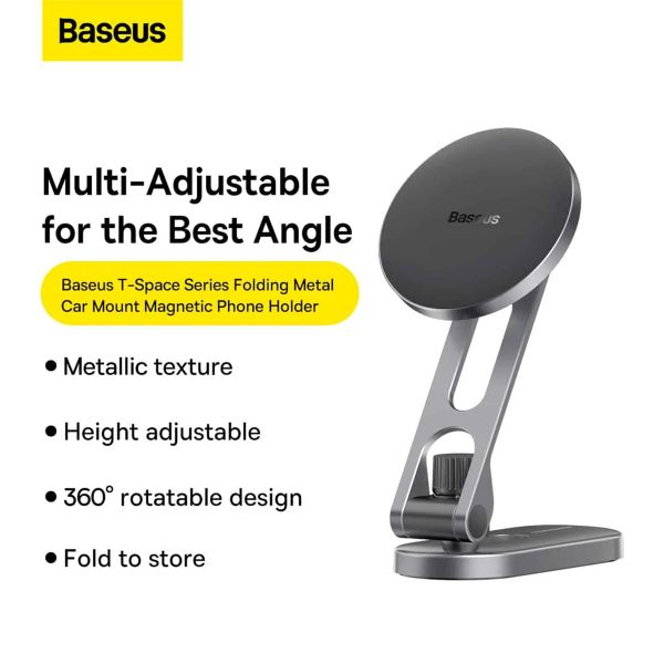 Baseus T-Space Series Magnetische Handyhalterung Auto – Armaturenbrett und Mittelkonsole – MagSafe – Frost Silver
