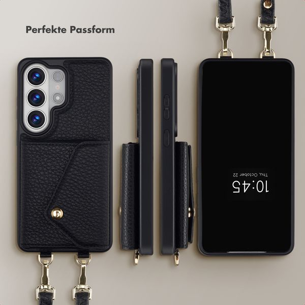 Selencia Sera HandyHülle mit Kordel und Umschlag-Kartenhalter Samsung Galaxy S26 Ultra - Schwarz