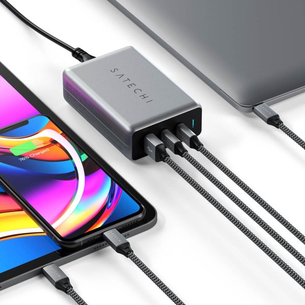 Satechi USB-C 100 Watt GaN Kompaktladegerät | Kompaktes Schnellladegerät mit Verlängerungskabel - Space Grau