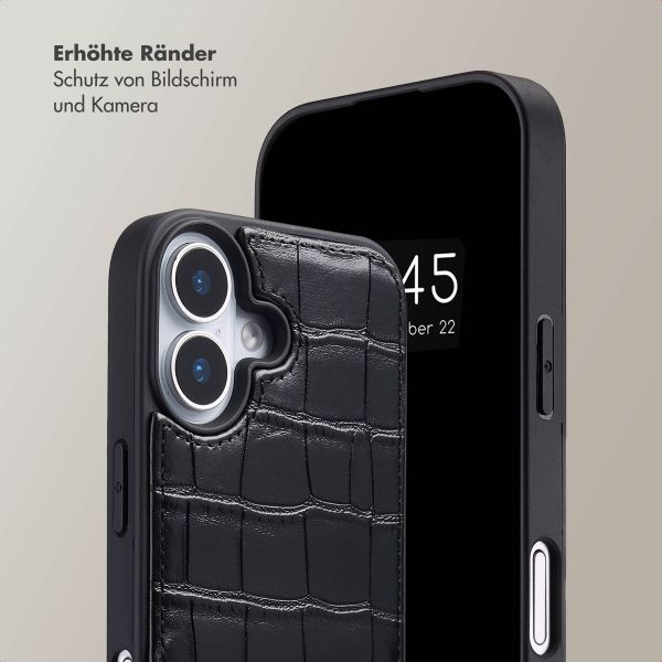 Selencia Nova Croco HandyHülle mit Kordel und Kartenhalter Apple iPhone 17 - Schwarz
