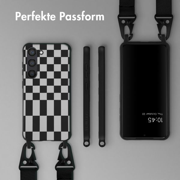 Selencia Silikonhülle design mit abnehmbarem Band für das Samsung Galaxy S23 - Irregular Check Black