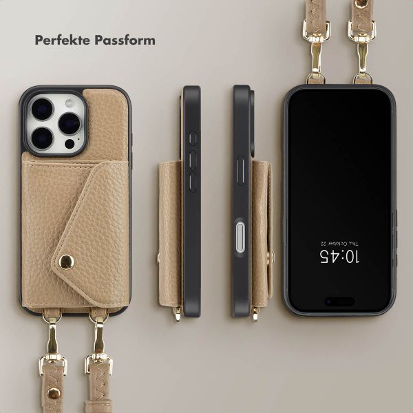 Selencia Sera Kordel-Hulle mit Kartenhalter-Umschlag für das iPhone 16 Pro - Beige