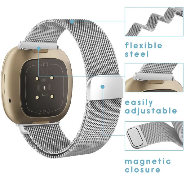 imoshion Magnetisches Milanaise Armband für das  Fitbit Versa 4/ 3 / Sense (2) - Silber