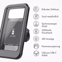 imoshion Handyhalterung für Fahrrad mit powerbank - spritzwassergeschützt – 5000 mAh – Schwarz