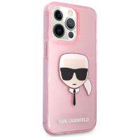 Karl Lagerfeld Karl's Head Silikonhülle Glitter für das iPhone 13 Pro - Transparent Rosa