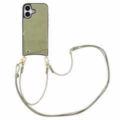 Selencia Nova Croco HandyHülle mit Kordel und Kartenhalter Apple iPhone 16 - Sage Green