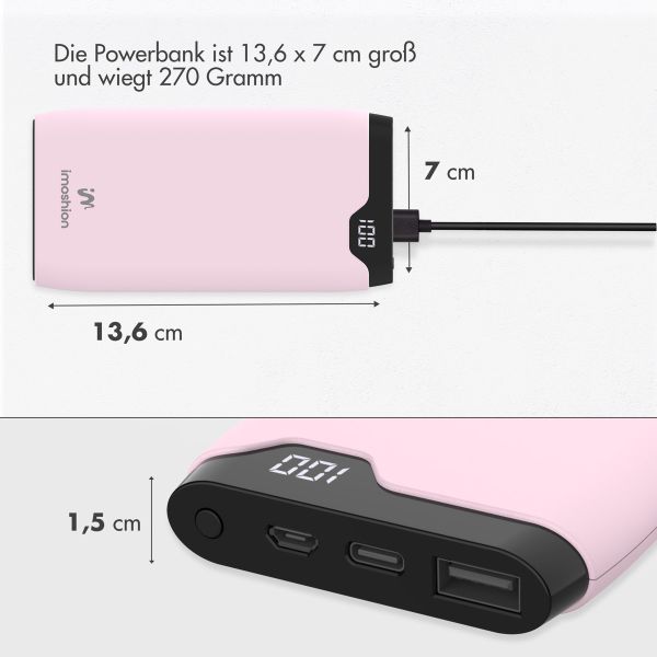 imoshion Powerbank - 10.000 mAh - Schnelles Aufladen und Power Delivery - Rosa