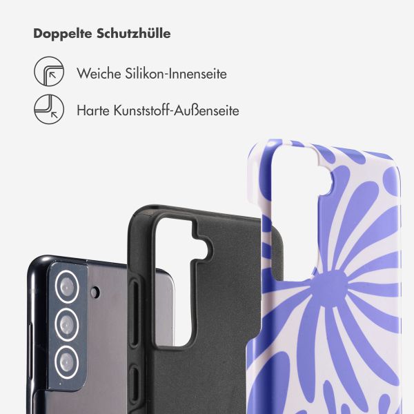 Selencia Vivid Tough Back Cover für das Samsung Galaxy S21 FE - Modern Bloom Sapphire Blue