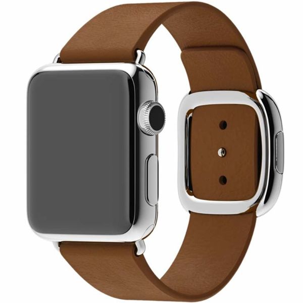 Apple Leather Band Modern Buckle für die Apple Watch Series 1 bis 9 / SE (38/40/41 mm) | Series 10 (42 mm) - Größe M - Braun