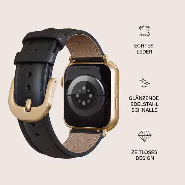 Burga Armband aus echtem Leder für Apple Watch Series 1 - 9 / SE (38/40/41 mm) | Series 10 / 11 (42 mm) - Don't Text / Gold
