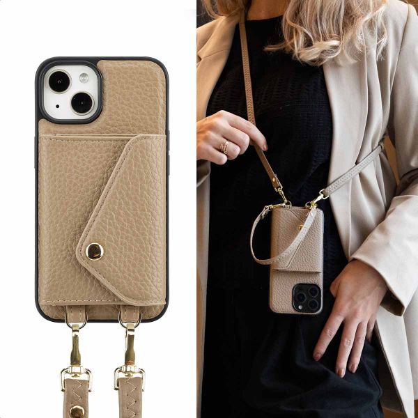 Selencia Sera Kordel-Hulle mit Kartenhalter-Umschlag für das iPhone 13 - Beige