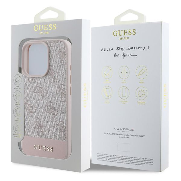 Guess Bottom Stripe 4G Back Cover für das iPhone 16 Pro Max - Rosa