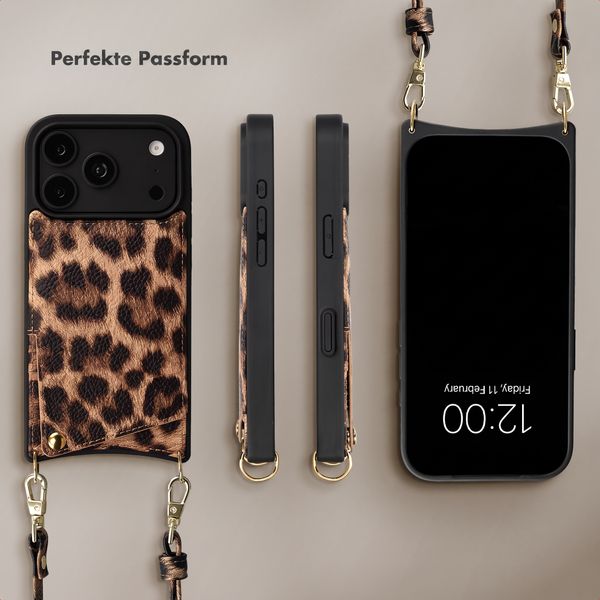 Selencia Nova HandyHülle mit Kordel und Kartenhalter Apple iPhone 18 Pro / 17 Pro - Leopard