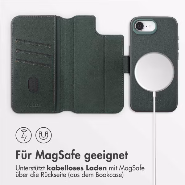 Accezz 2-in-1 Klapphülle aus Leder mit MagSafe Apple iPhone 16e - Cedar Green
