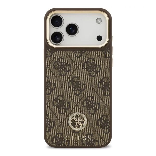 Guess Classic Strass Logo Leather Back Cover mit MagSafe Apple iPhone 17 Pro Max - Braun