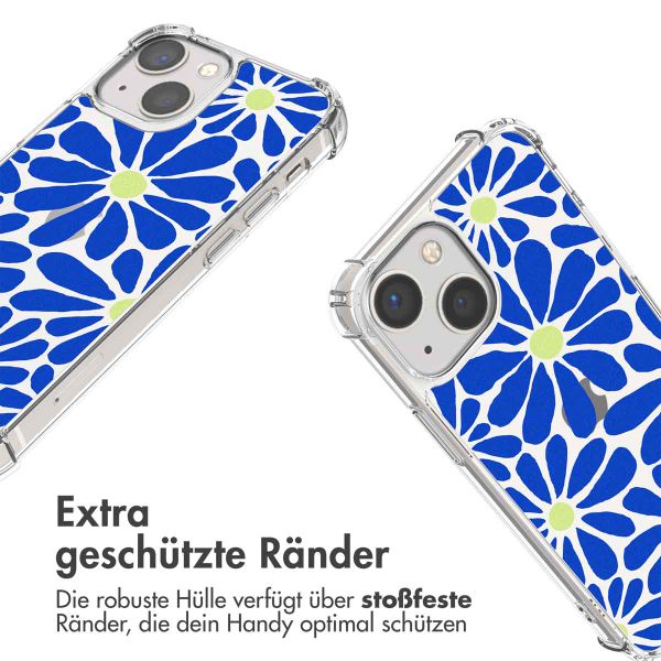 imoshion Design Hülle mit Band für das iPhone 13 Mini - Cobalt Blue Flowers Connect