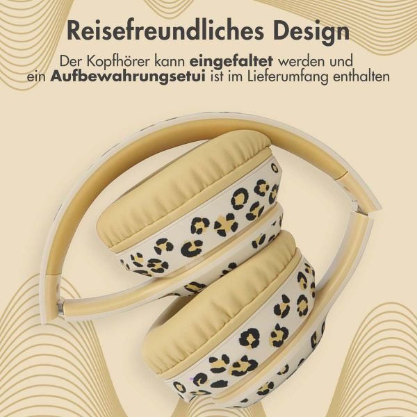 imoshion Special Edition - Kabellose Kinderkopfhörer mit Leopardenmuster LED Light - Dezibelbegrenzer - Mit AUX-kabel - Leopard