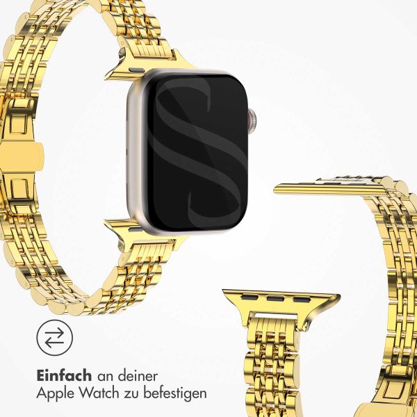 Selencia Jubilee inspiriertes schmales Edelstahlarmband für Apple Watch Series 1 t/m 9 / SE (38/40/41 mm) | Series 10 / 11 (42 mm) - Gold