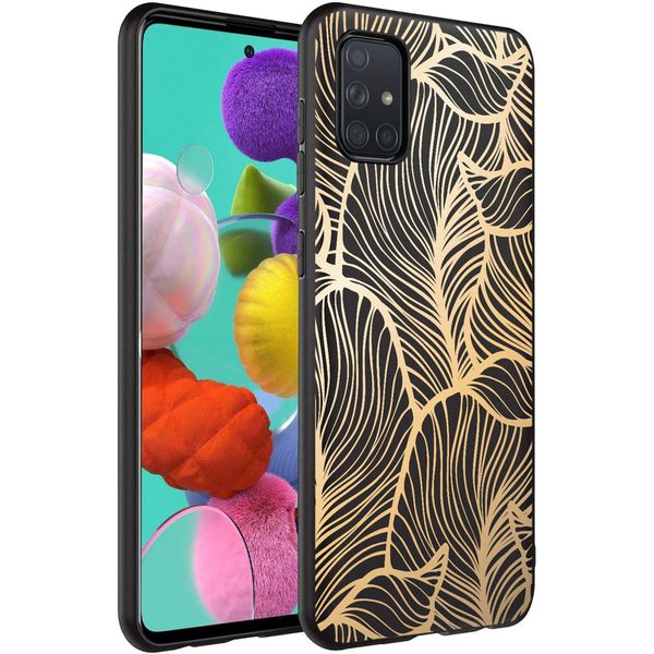 imoshion Design Hülle für das Samsung Galaxy A71 - Blätter / Schwarz