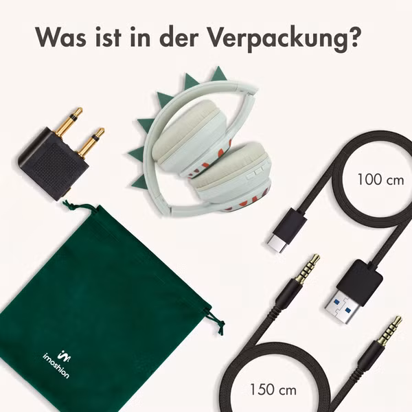 imoshion Kabellose Kinderkopfhörer Dino LED Light - Dezibelbegrenzer - Mit AUX-Kabel - Brown / Orange