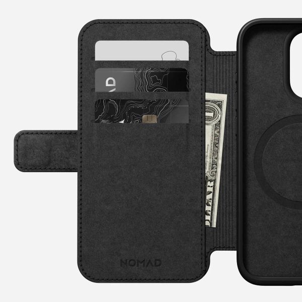 Nomad Modern Leather Folio Klapphülle für das iPhone 15 Pro - Schwarz