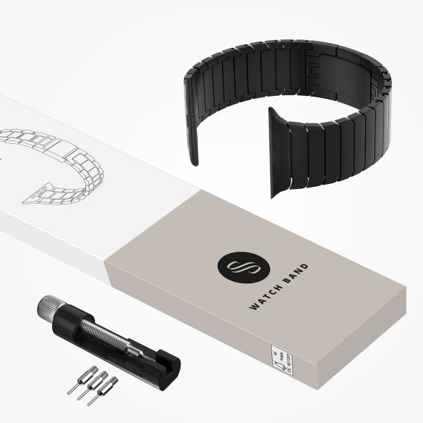 Selencia Edelstahl Gliederarmband für das  Apple Watch Series 1 t/m 9 / SE (38/40/41 mm) | Series 10 / 11 (42 mm) - Schwarz
