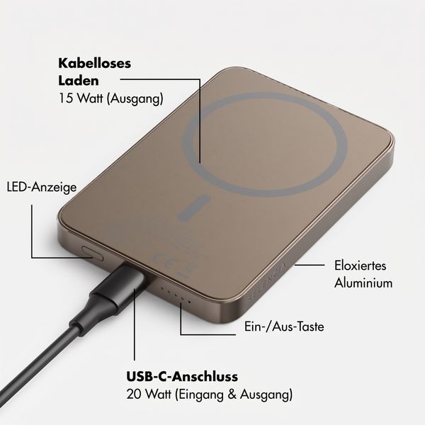 Selencia Vivid Powerbank 5.000 mAh - MagSafe und Qi - Desert Gold / Bonbon Stripe Matcha