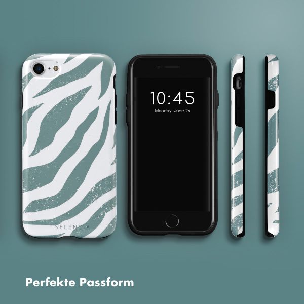 Selencia Vivid Tough Back Cover für das iPhone SE (2022 / 2020) / 8 / 7 / 6(s) - Colorful Zebra Pine Blue