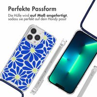 imoshion Design Hülle mit Band für das iPhone 13 Pro Max - Cobalt Blue Flowers Connect