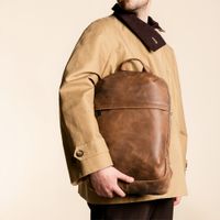 Accezz Leather Laptop Rucksack 16 Zoll - Cognac
